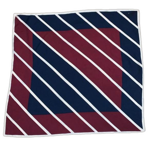 Diagonal striped burgundy, navy blue and cream square silk scarf